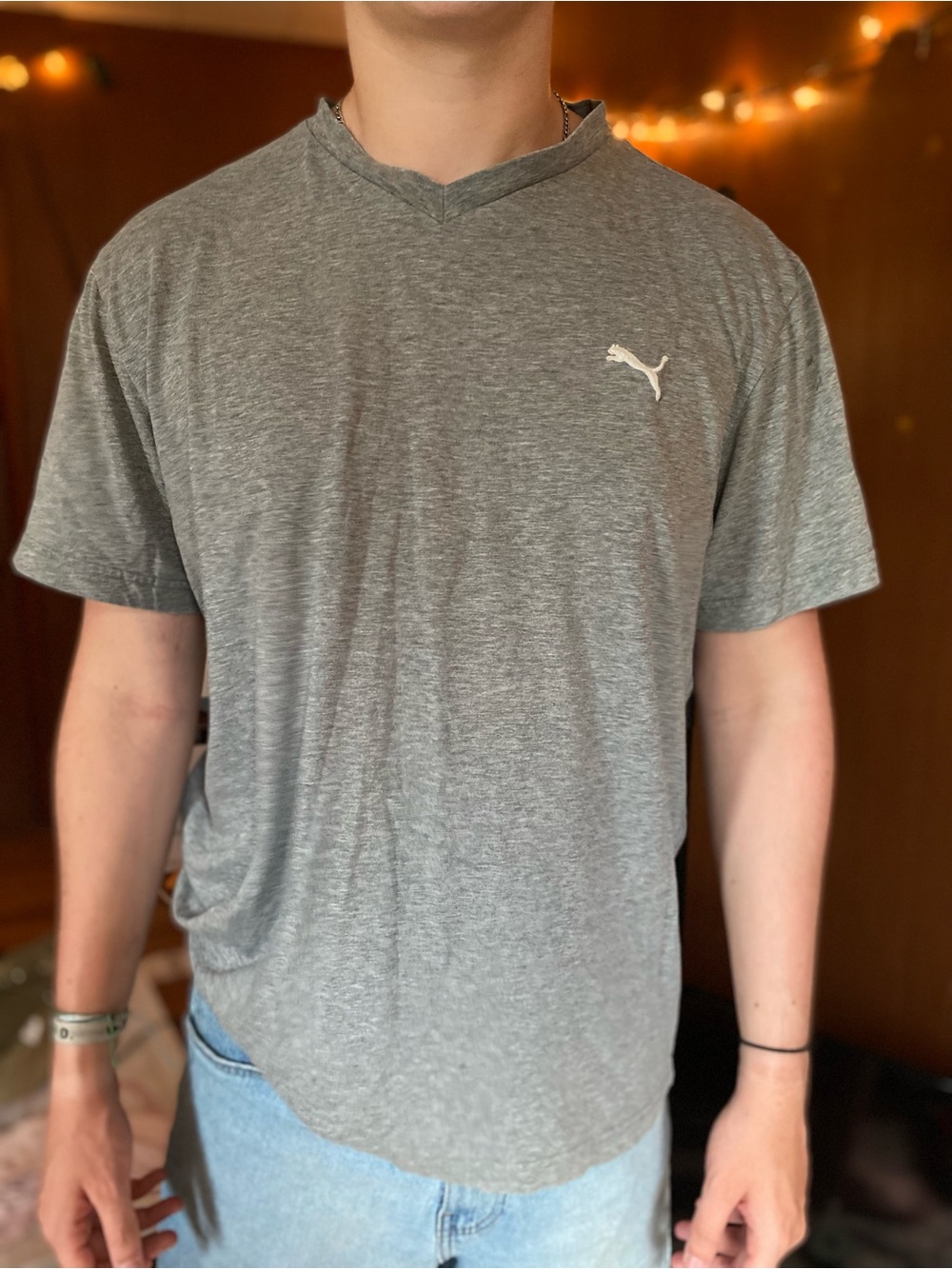 Puma Men's Heather Gray Short-Sleeve V-Neck Tee